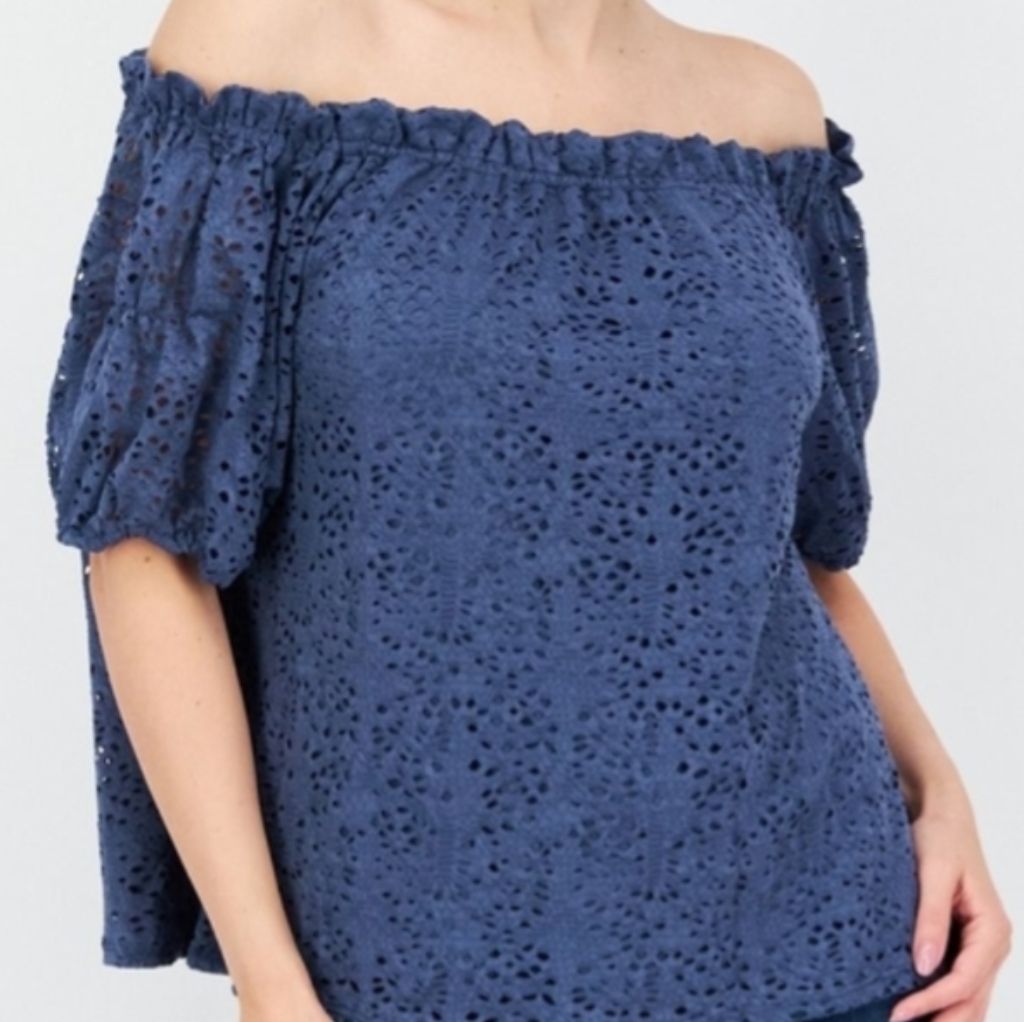 Vince Camuto Blue Puff Sleeve Smocked Blouse